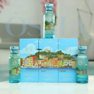 OSKA Portofino Positano perfume bottles and packaging with scenic design.