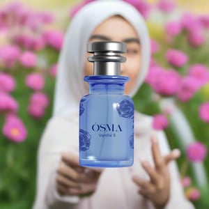 Blue Osma Vanilla S perfume bottle on a white background
