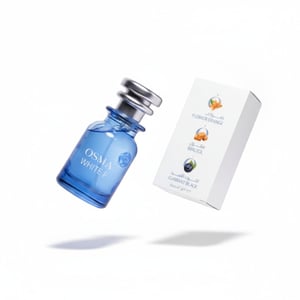 Blue bottle with silver cap on a light gray background