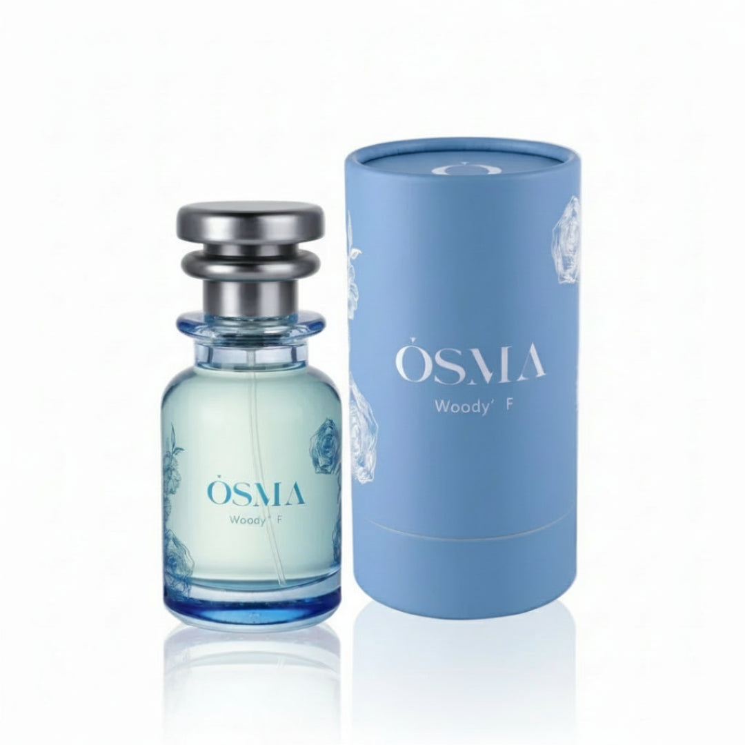 OSMA Woody perfume bottle and packaging on a white background