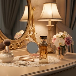 Eshal Vanilla di meja solek wanita Malaysia, suasana feminin lembut