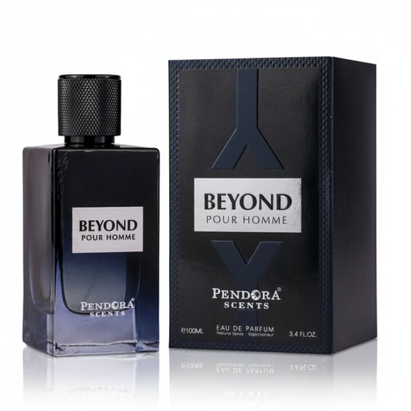 Pendora Scents Beyond Pour Homme perfume bottle and packaging on a white background