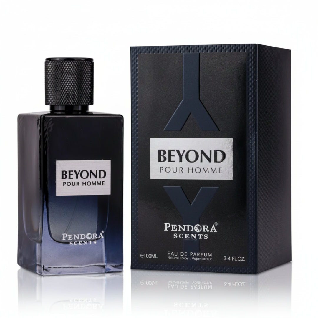 Pendora Scents Beyond Pour Homme perfume bottle and packaging on a white background