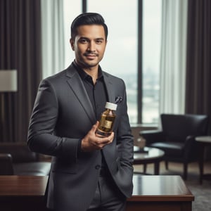 Lelaki Malaysia memegang Super Crush Emir, gaya niche maskulin