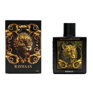 Box dan botol Tiger Cal Cologne Rayhaan fragrance lelaki sporty clean vibe premium Malaysia