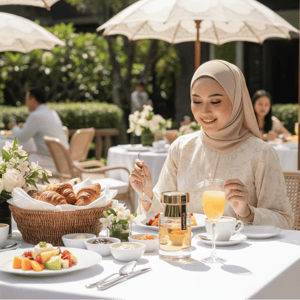 Malay woman brunch with Luminus Pour Femme by Rue Broca perfume women scent Malaysia