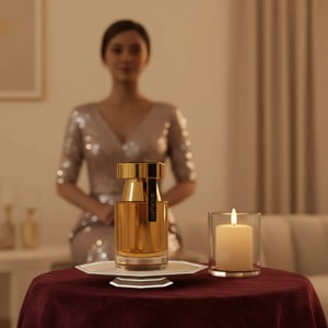 Luminus Pour Femme by Rue Broca perfume bottle velvet table candlelight women luxury Malaysia”
