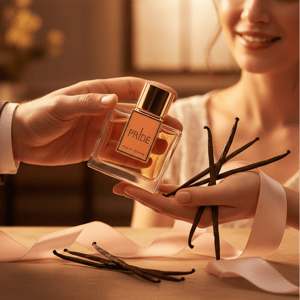 Man gifting Rue Broca Pride Pour Femme perfume box to Malay woman warm vanilla glow Malaysia