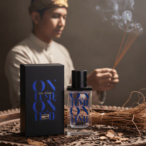 Rue Broca On Time Pour Homme perfume bottle with vetiver roots and patchouli chips luxury men scent Malaysia
