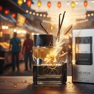 Theoreme Matrix 90ml EDP &ndash; Perfume bottle with packaging labeled 'Theèreme' on a market background