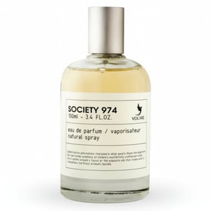 Perfume bottle labeled 'Society 974' on a white background