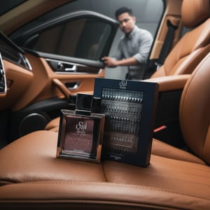 Zimaya Abadi Opulent perfume bottle on leather car seat ambient lighting men fragrance Malaysia