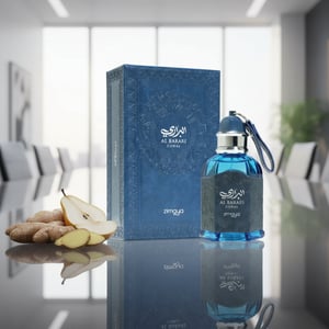 Unisex fragrance bottle on glass boardroom table morning light with pear and ginger &ndash; Al Barari Coral Malaysia