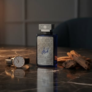 Al Embratur Intense by Zimaya perfume bottle on dark marble with gold watch and amber light men fragrance Malaysia