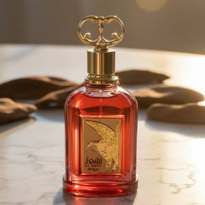 Al Fouz by Zimaya perfume bottle on marble with sunrise light and oud wood luxury unisex fragrance Malaysia