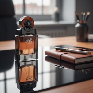 Charisma Pour Homme by Zimaya perfume bottle on mirrored desk amber light business luxury Malaysia”