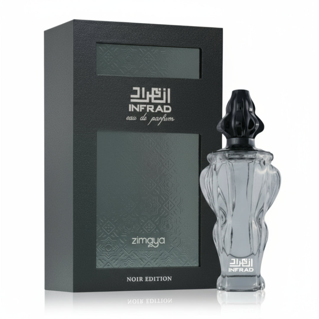 infrad Noir by Zimaya 100ml unisex perfume bottle and packaging on a white background