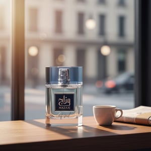 Mazaaj Infused by Zimaya perfume bottle beside espresso cup on café counter morning KL lifestyle Malaysia