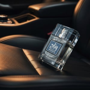 Mazaaj Infused by Zimaya perfume bottle on black leather car seat amber light luxury men scent Malaysia”