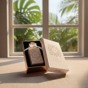 Musk Is Great by Zimaya perfume bottle on linen table near tropical window sunlight fragrance Malaysia