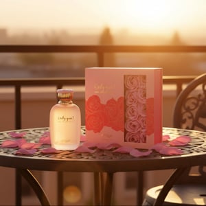Only You by Zimaya Perfume Elixir bottle on balcony table with rose petals at sunset romantic women fragrance Malaysia