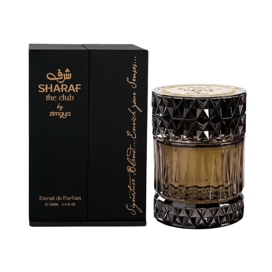 Sharaf The Club by Zimaya 100ml Extrait unisex Malaysia – haruman buah & kayu maskulin elegan