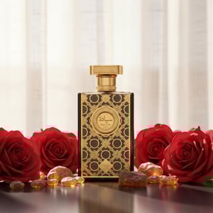 Siada Nova by Zimaya perfume bottle among roses and amber stones romantic fragrance Malaysia