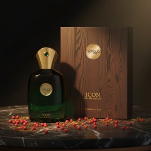 Zimaya Icon perfume bottle and box with pink pepper saffron threads bold men fragrance Malaysia